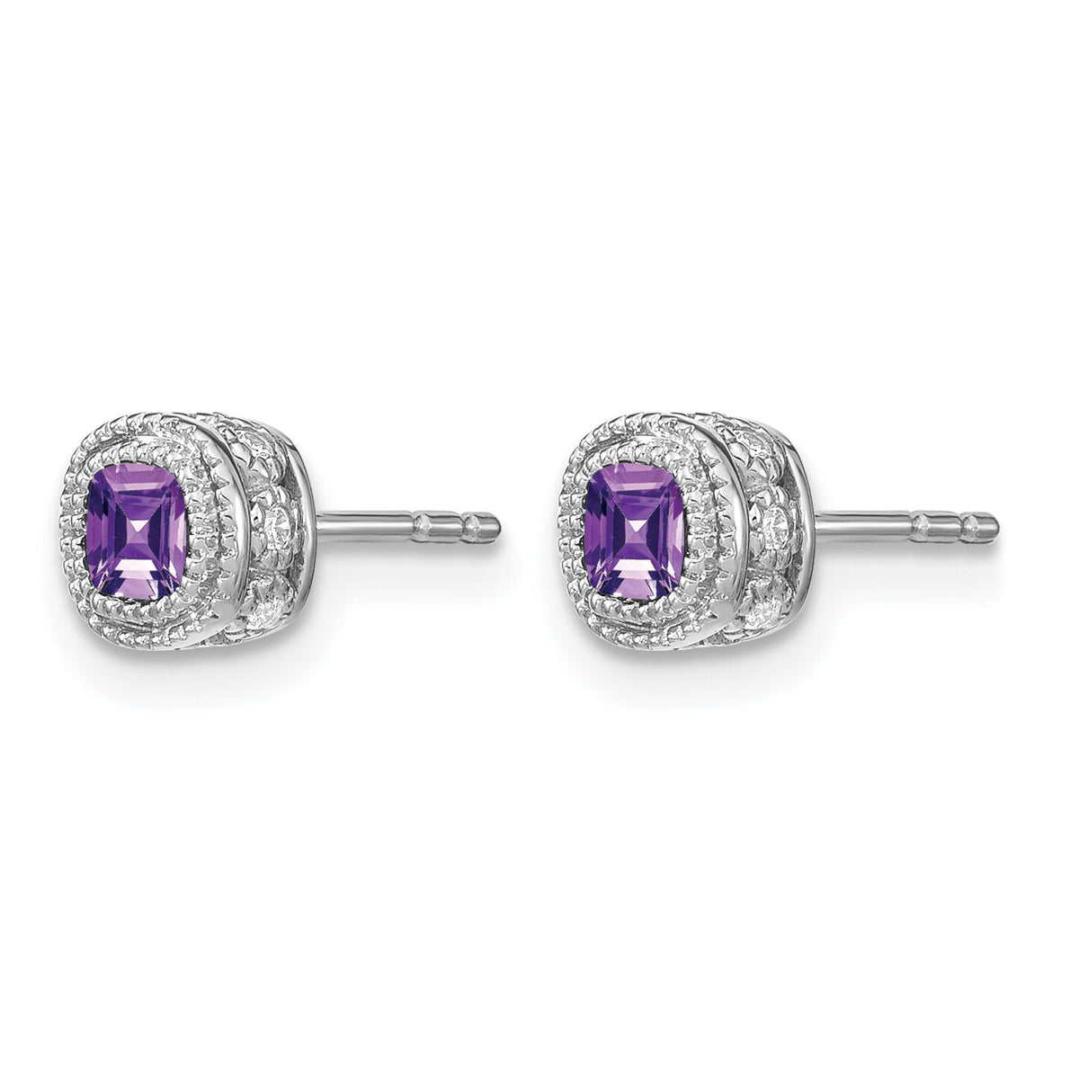 14k White Gold Cushion Amethyst and Diamond Earrings-EM7092-AM-019-WA