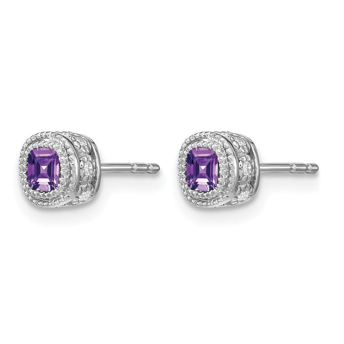 14k White Gold Cushion Amethyst and Diamond Earrings-EM7092-AM-019-WA