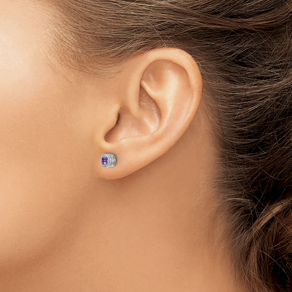 14k White Gold Cushion Amethyst and Diamond Earrings-EM7092-AM-019-WA