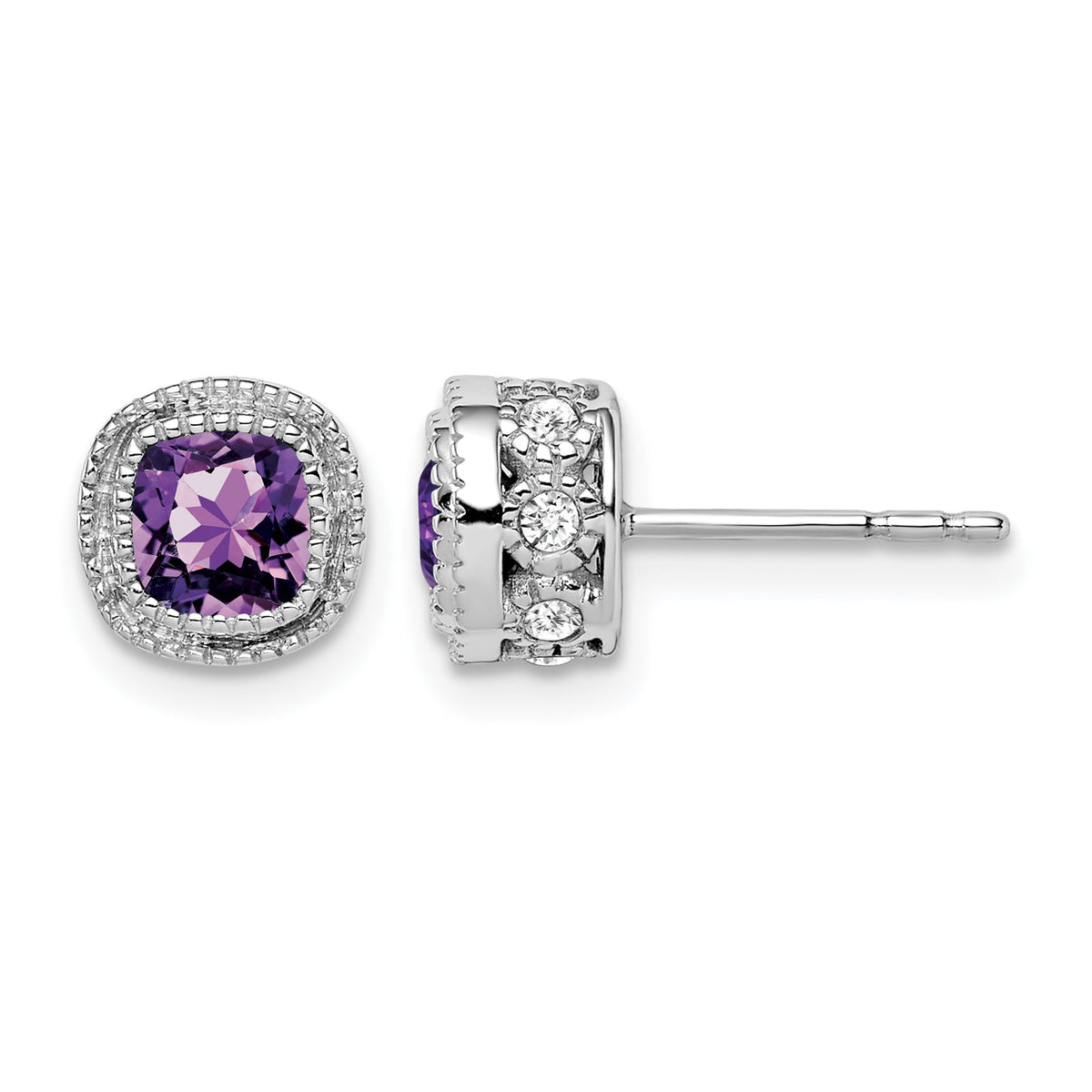 14k White Gold Cushion Amethyst and Diamond Earrings-EM7092-AM-019-WA