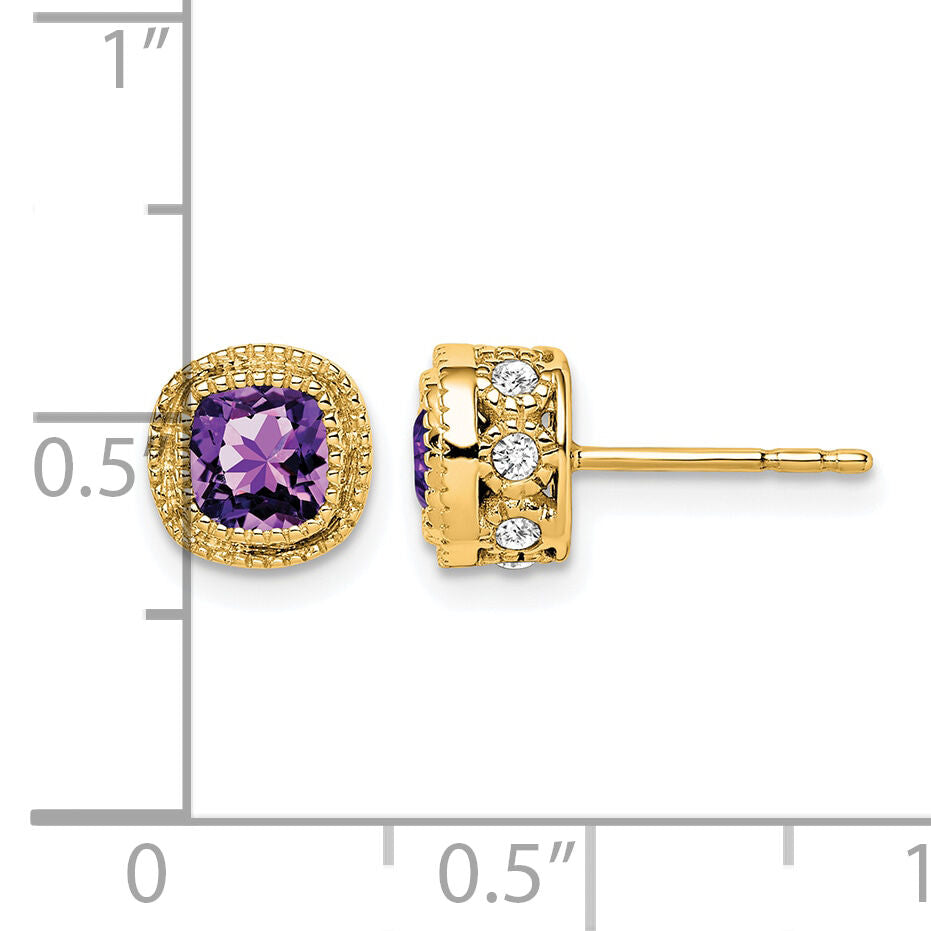 14k Cushion Amethyst and Diamond Earrings-EM7092-AM-019-YA
