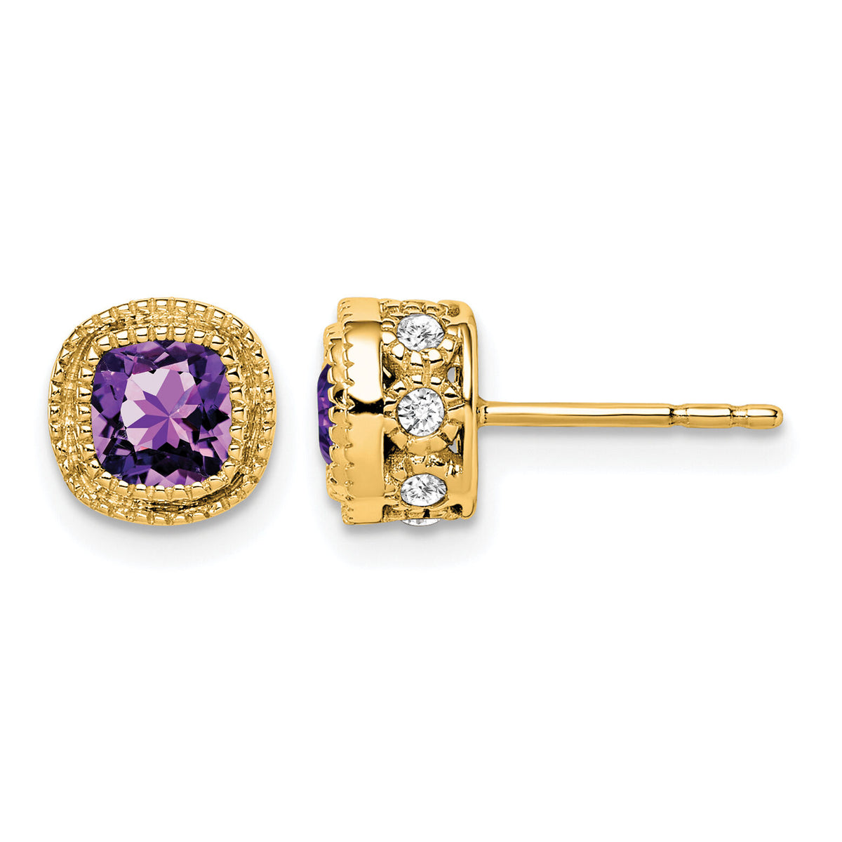14k Cushion Amethyst and Diamond Earrings-EM7092-AM-019-YA