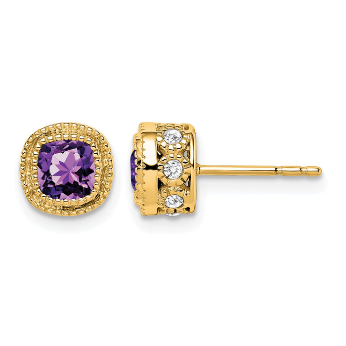 14k Cushion Amethyst and Diamond Earrings-EM7092-AM-019-YA