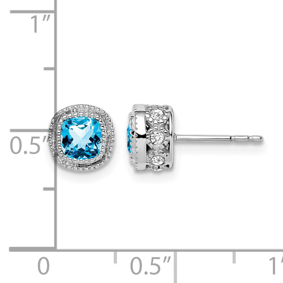 14k White Gold Cushion Blue Topaz and Diamond Earrings-EM7092-BT-019-WA