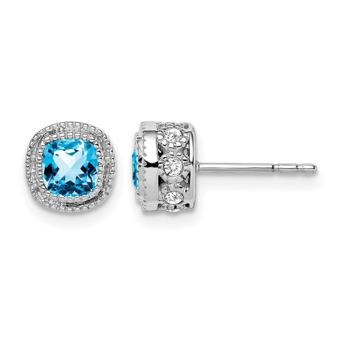 14k White Gold Cushion Blue Topaz and Diamond Earrings-EM7092-BT-019-WA