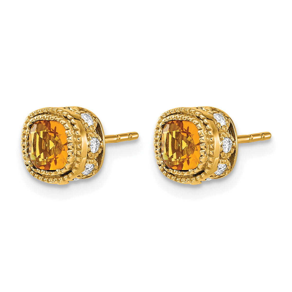 14k Cushion Citrine and Diamond Earrings-EM7092-CI-019-YA