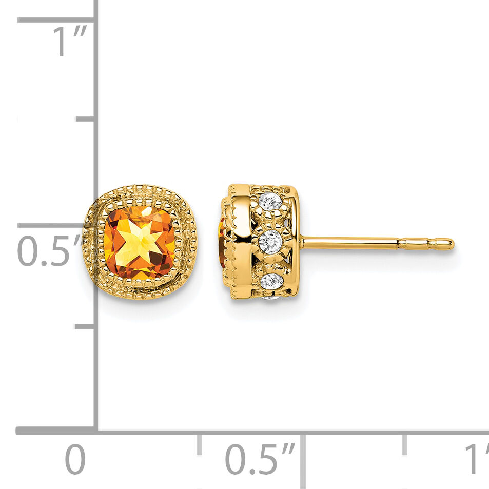 14k Cushion Citrine and Diamond Earrings-EM7092-CI-019-YA