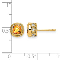 14k Cushion Citrine and Diamond Earrings-EM7092-CI-019-YA