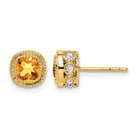 14k Cushion Citrine and Diamond Earrings-EM7092-CI-019-YA