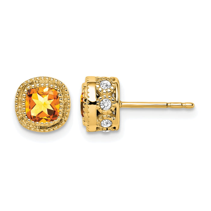 14k Cushion Citrine and Diamond Earrings-EM7092-CI-019-YA