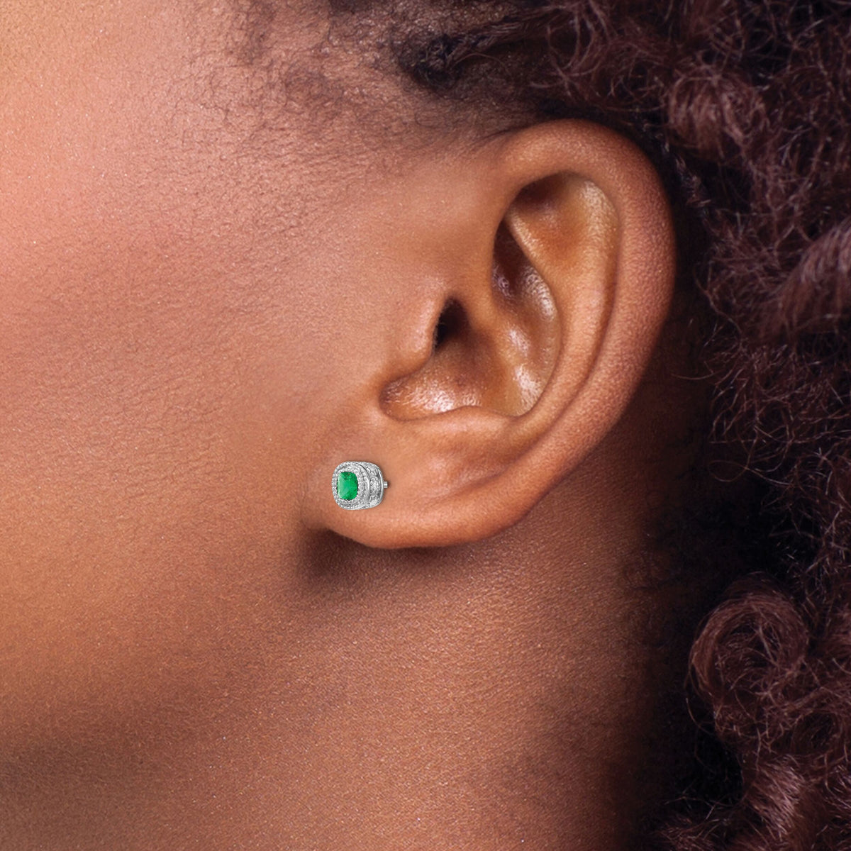 14k White Gold Emerald and Diamond Earrings-EM7092-EM-010-WA