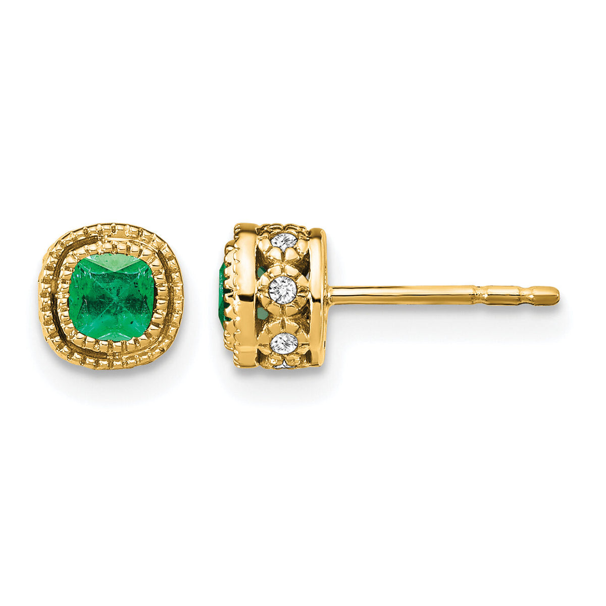 14k Emerald and Diamond Earrings-EM7092-EM-010-YA