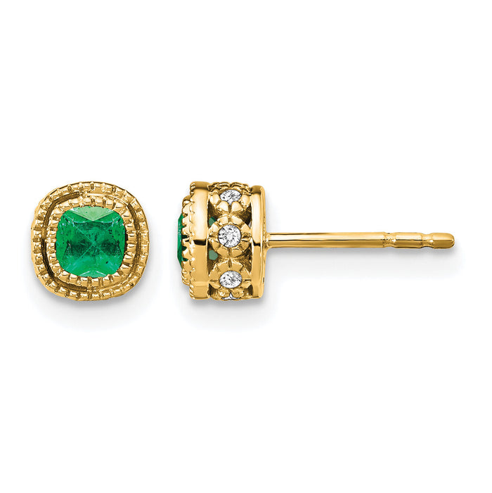 14k Emerald and Diamond Earrings-EM7092-EM-010-YA