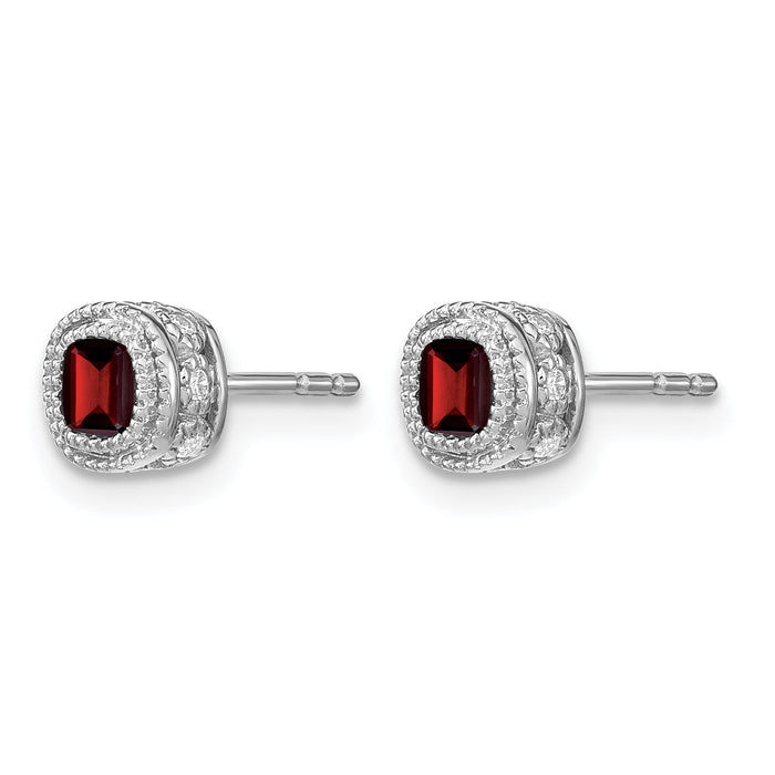 14k White Gold Cushion Garnet and Diamond Earrings-EM7092-GA-019-WA