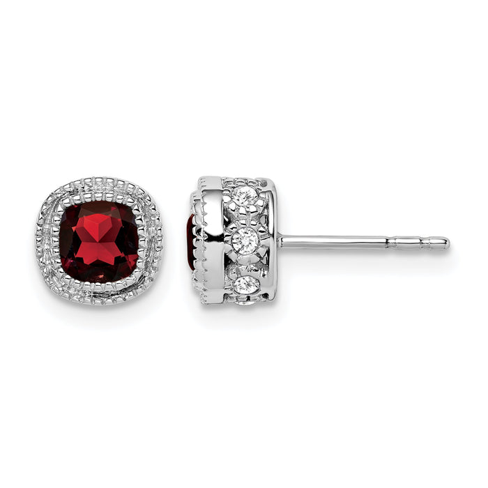 14k White Gold Cushion Garnet and Diamond Earrings-EM7092-GA-019-WA