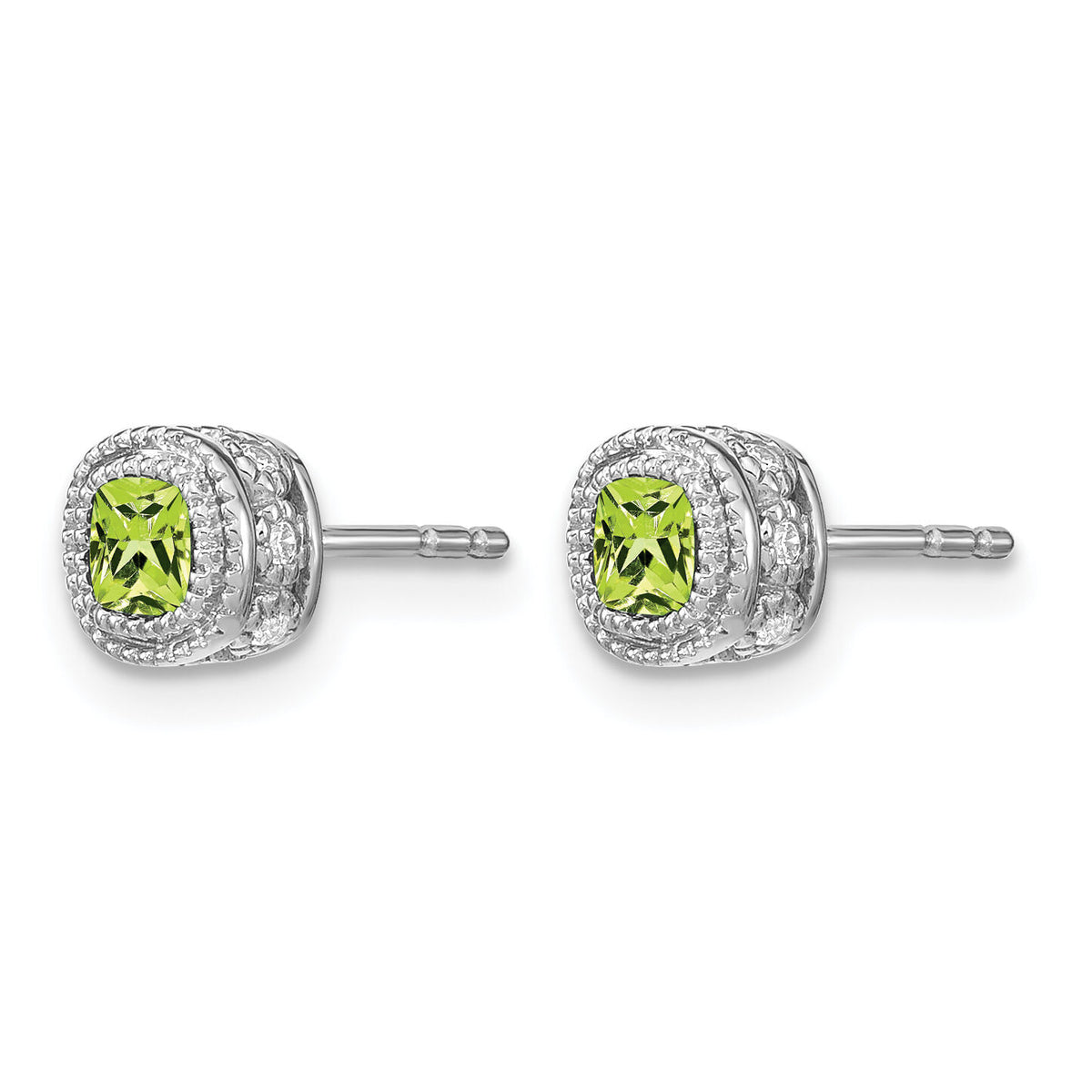 14k White Gold Cushion Peridot and Diamond Earrings-EM7092-PE-019-WA