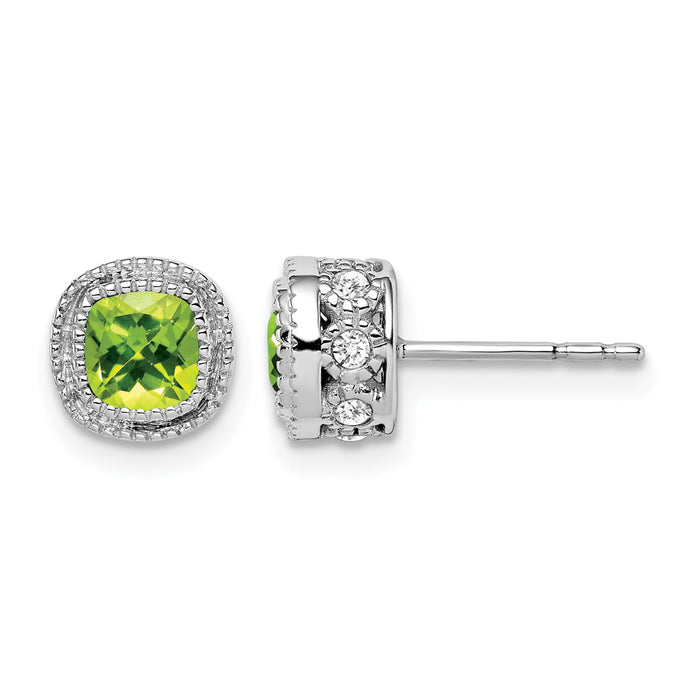 14k White Gold Cushion Peridot and Diamond Earrings-EM7092-PE-019-WA