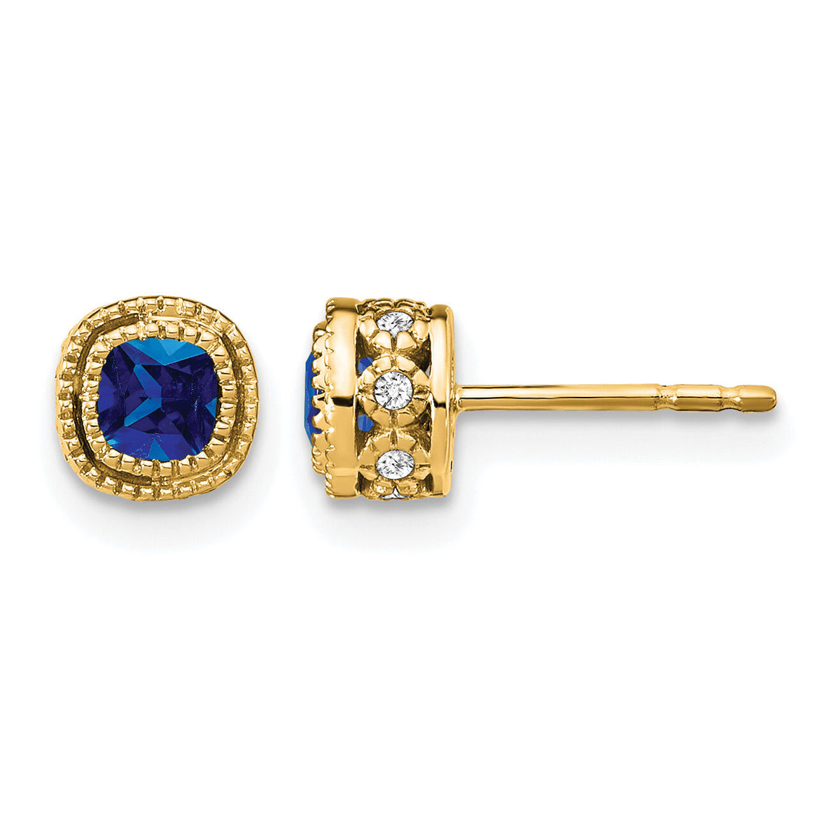 14k Cushion Sapphire and Diamond Earrings-EM7092-SA-010-YA