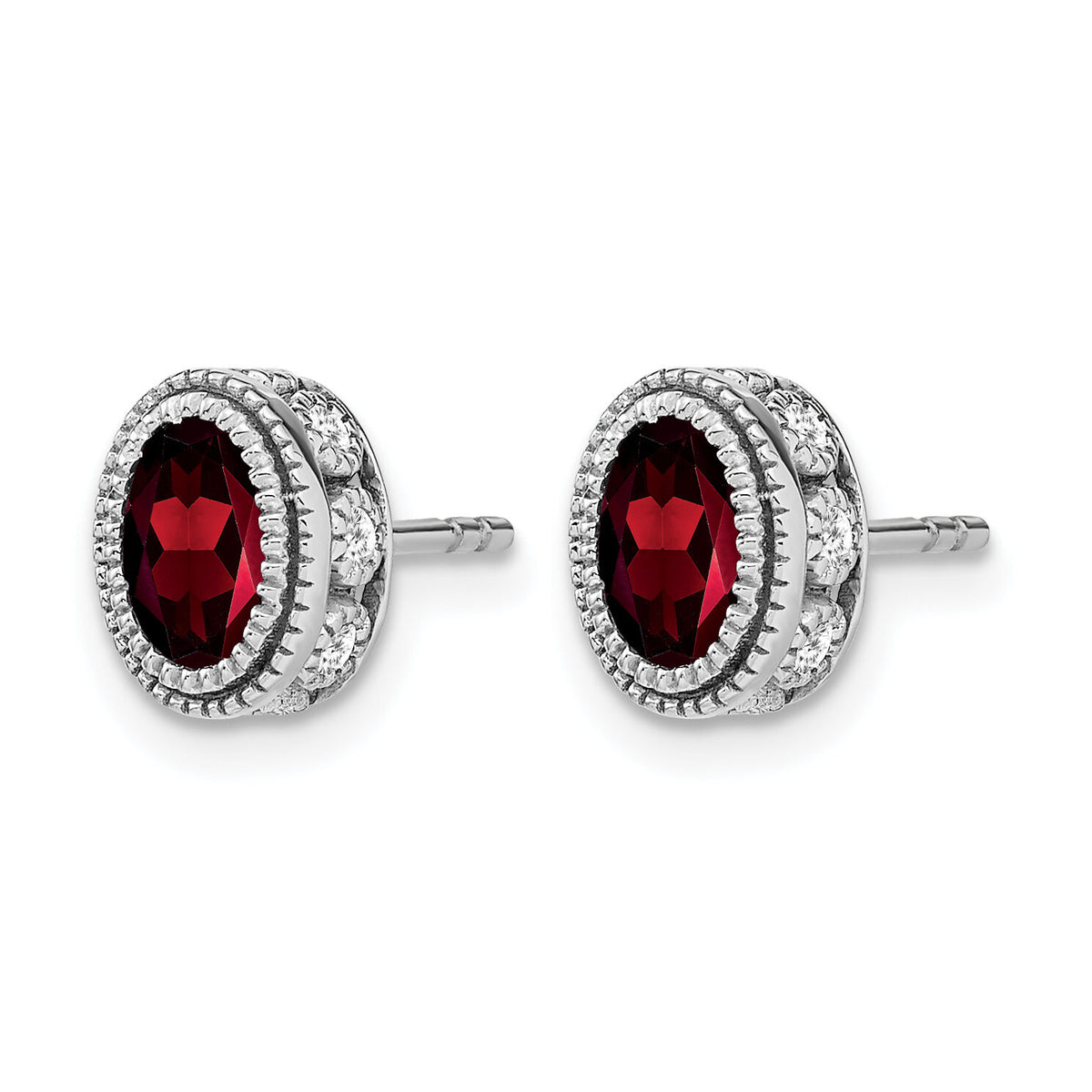 14k White Gold Oval Garnet and Diamond Earrings-EM7093-GA-019-WA