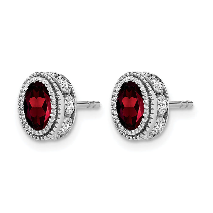 14k White Gold Oval Garnet and Diamond Earrings-EM7093-GA-019-WA