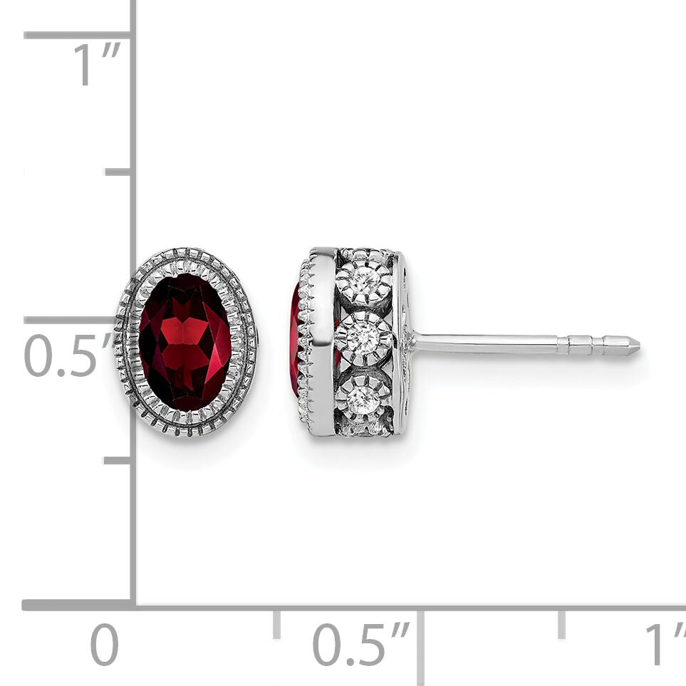 14k White Gold Oval Garnet and Diamond Earrings-EM7093-GA-019-WA
