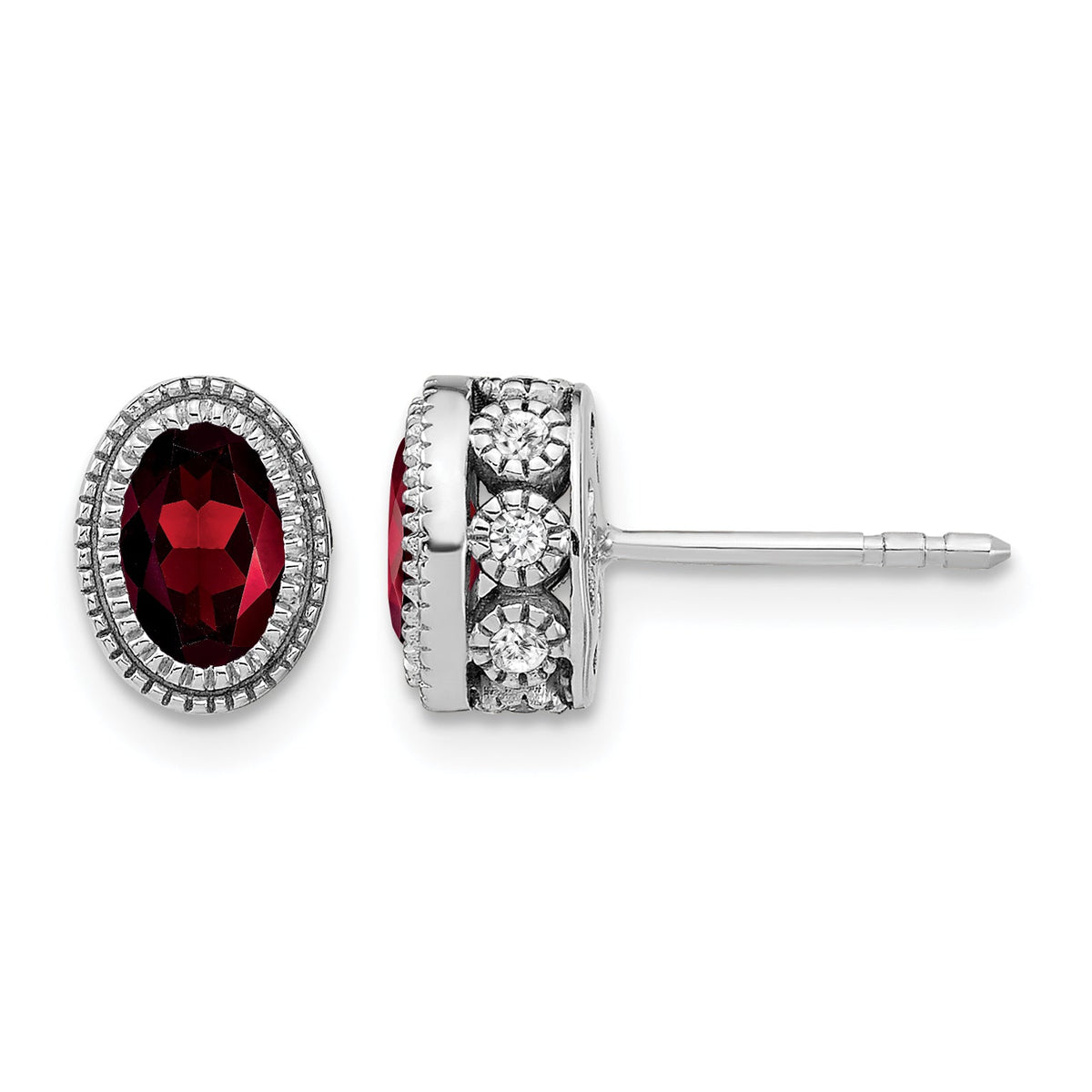 14k White Gold Oval Garnet and Diamond Earrings-EM7093-GA-019-WA