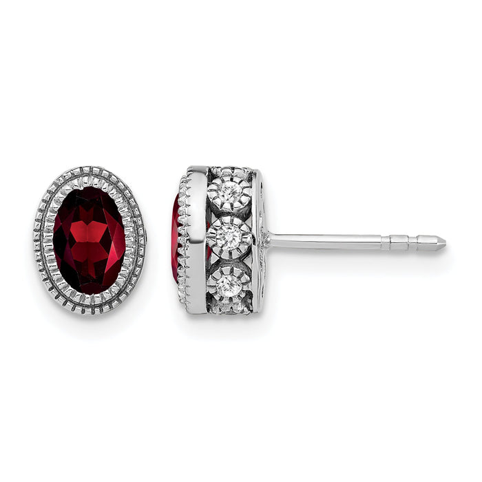 14k White Gold Oval Garnet and Diamond Earrings-EM7093-GA-019-WA