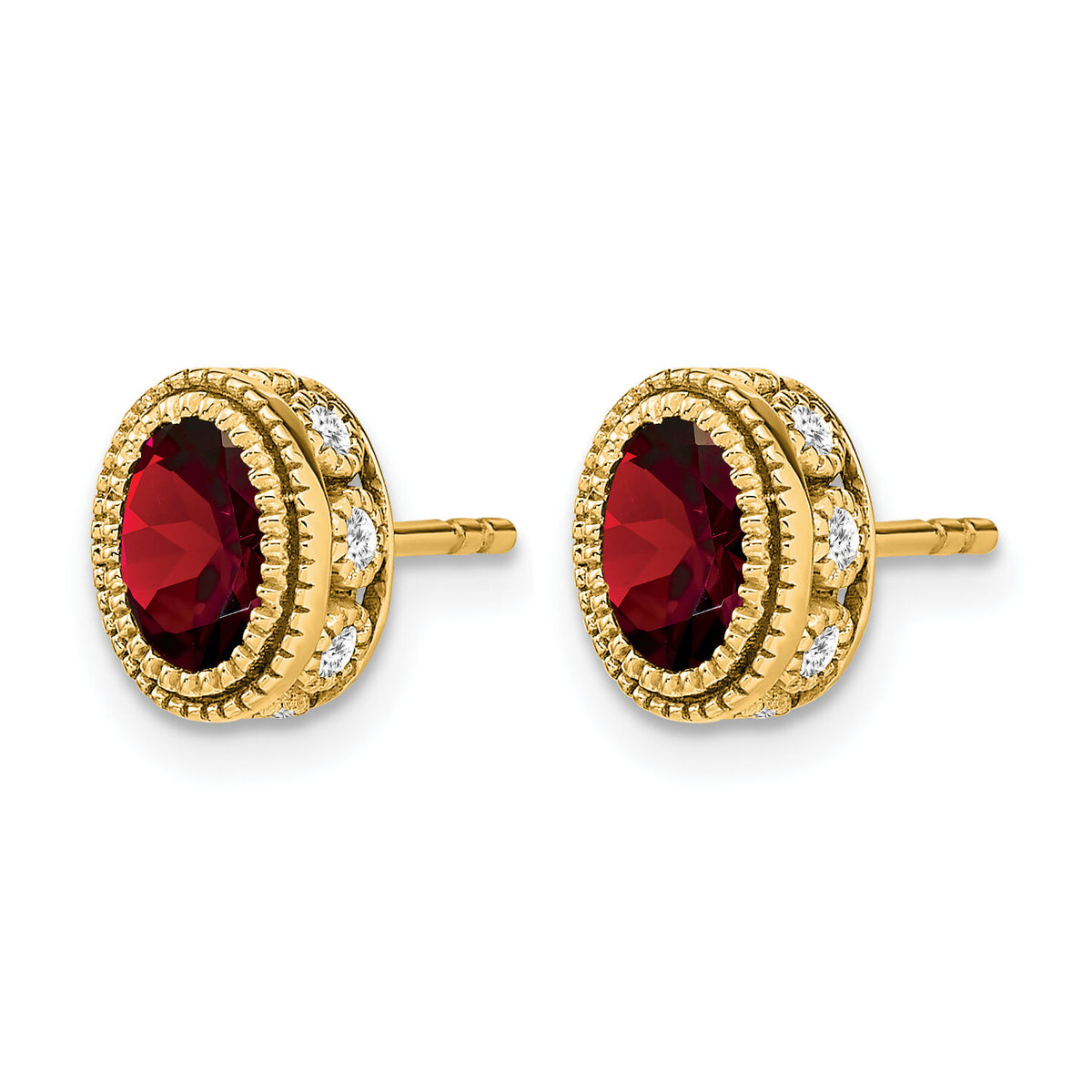 14k Oval Garnet and Diamond Earrings-EM7093-GA-019-YA
