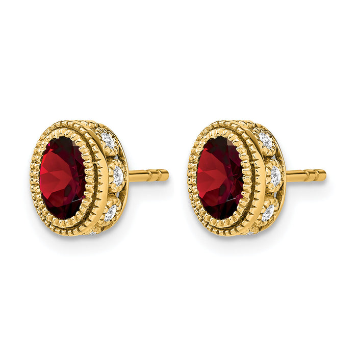 14k Oval Garnet and Diamond Earrings-EM7093-GA-019-YA