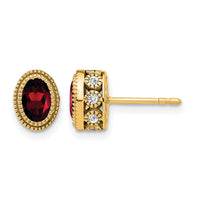 14k Oval Garnet and Diamond Earrings-EM7093-GA-019-YA