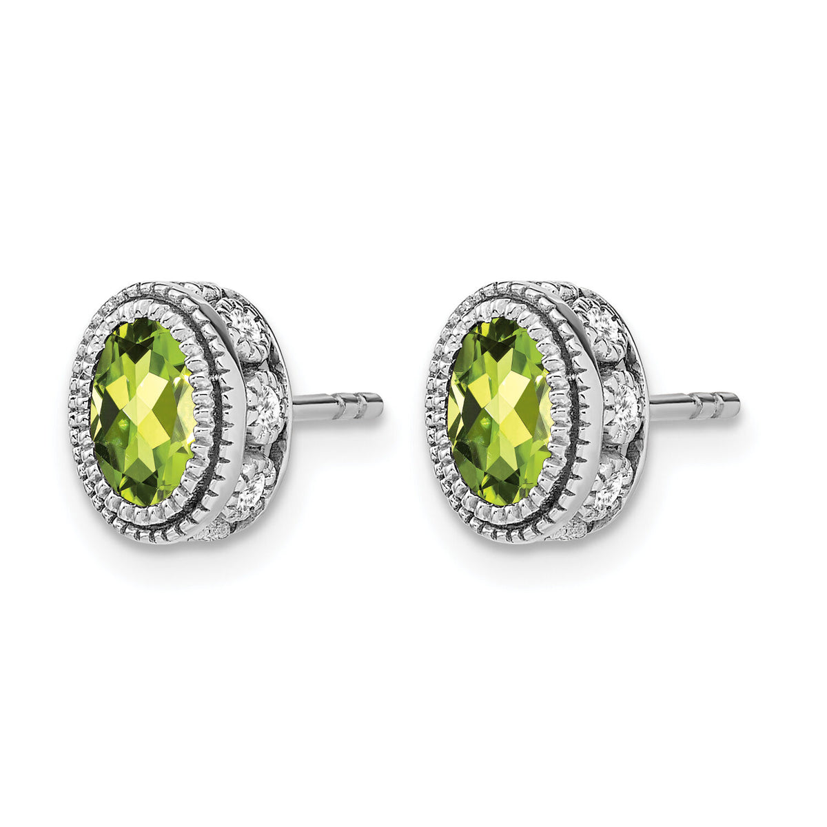 14k White Gold Oval Peridot and Diamond Earrings-EM7093-PE-019-WA