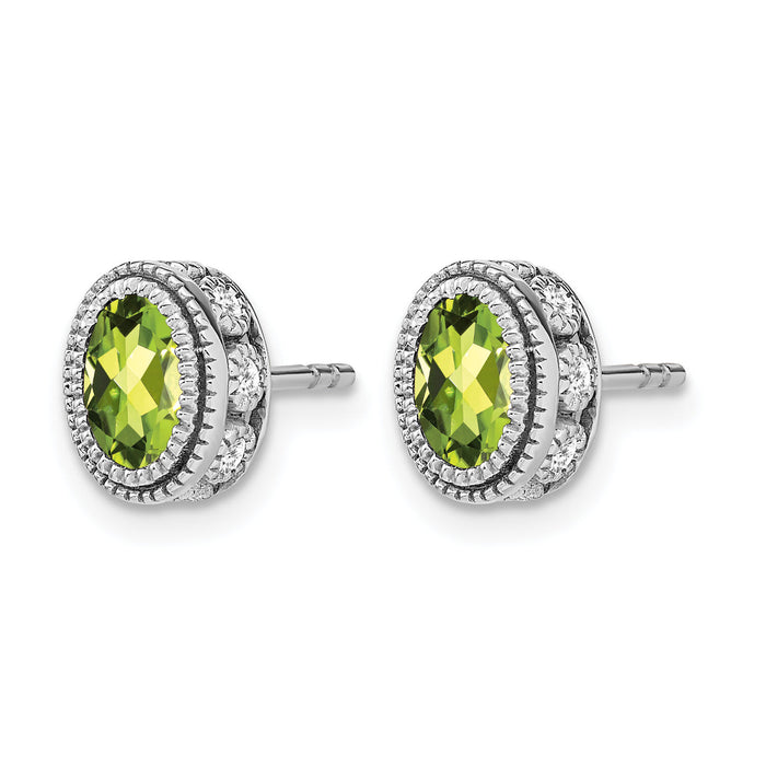 14k White Gold Oval Peridot and Diamond Earrings-EM7093-PE-019-WA