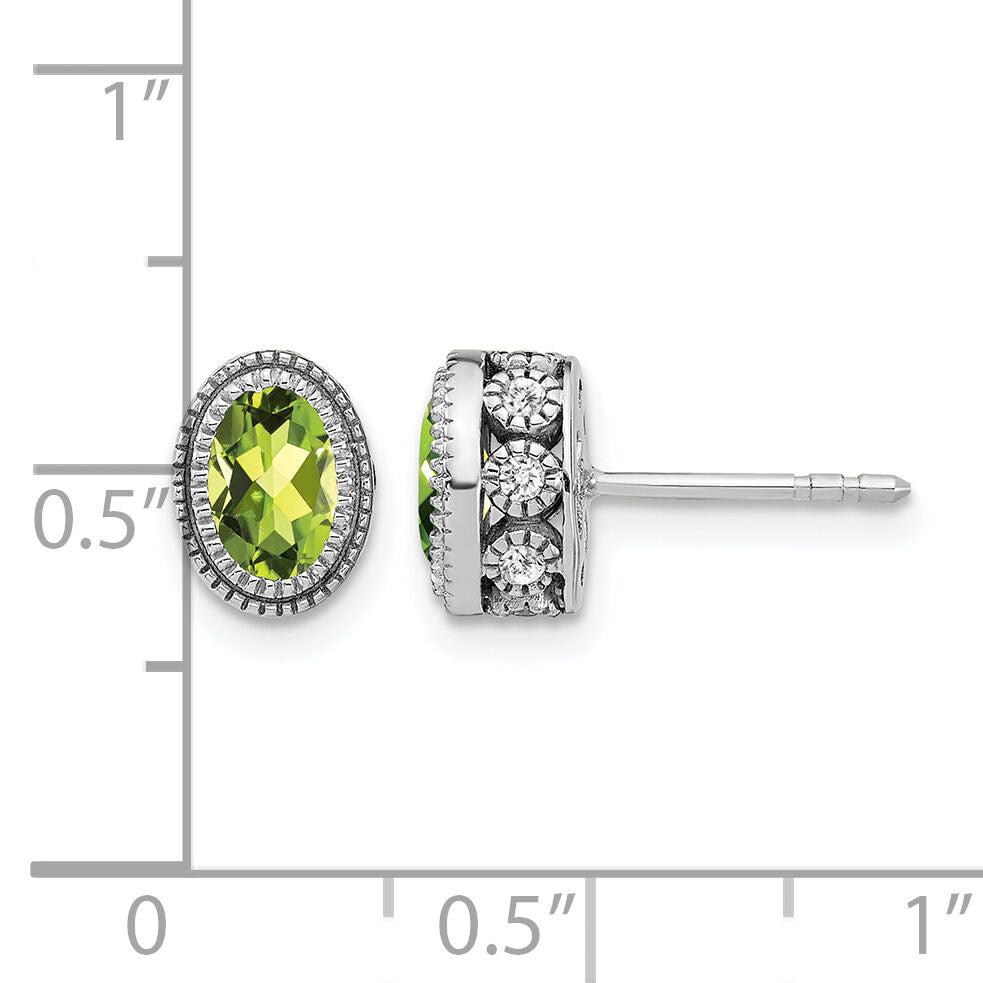 14k White Gold Oval Peridot and Diamond Earrings-EM7093-PE-019-WA