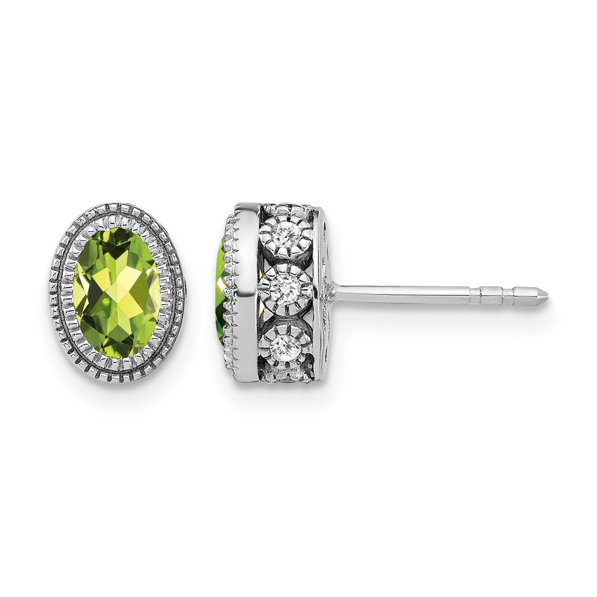 14k White Gold Oval Peridot and Diamond Earrings-EM7093-PE-019-WA
