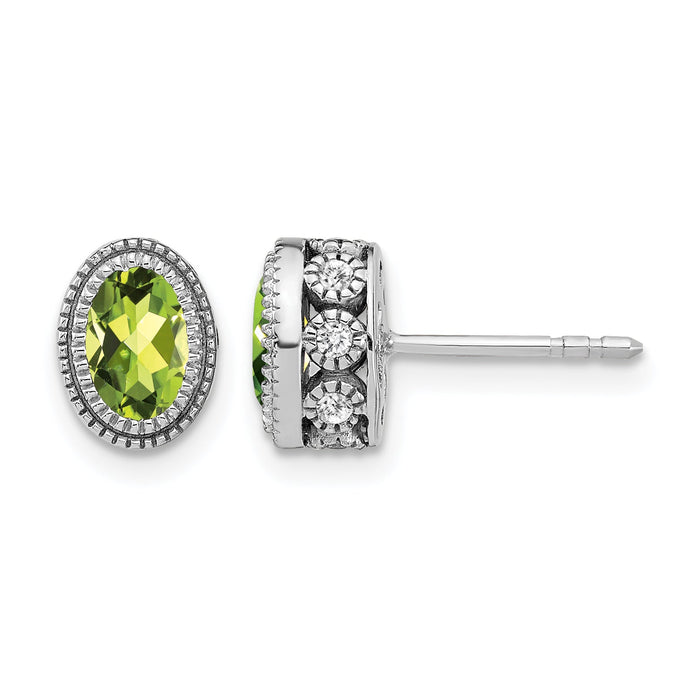 14k White Gold Oval Peridot and Diamond Earrings-EM7093-PE-019-WA