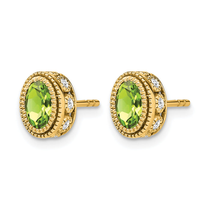 14k Oval Peridot and Diamond Earrings-EM7093-PE-019-YA