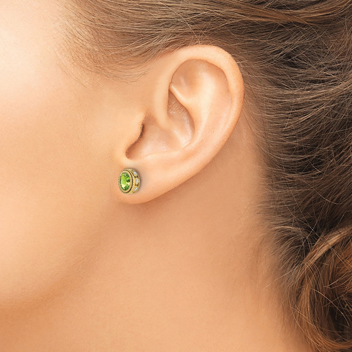 14k Oval Peridot and Diamond Earrings-EM7093-PE-019-YA