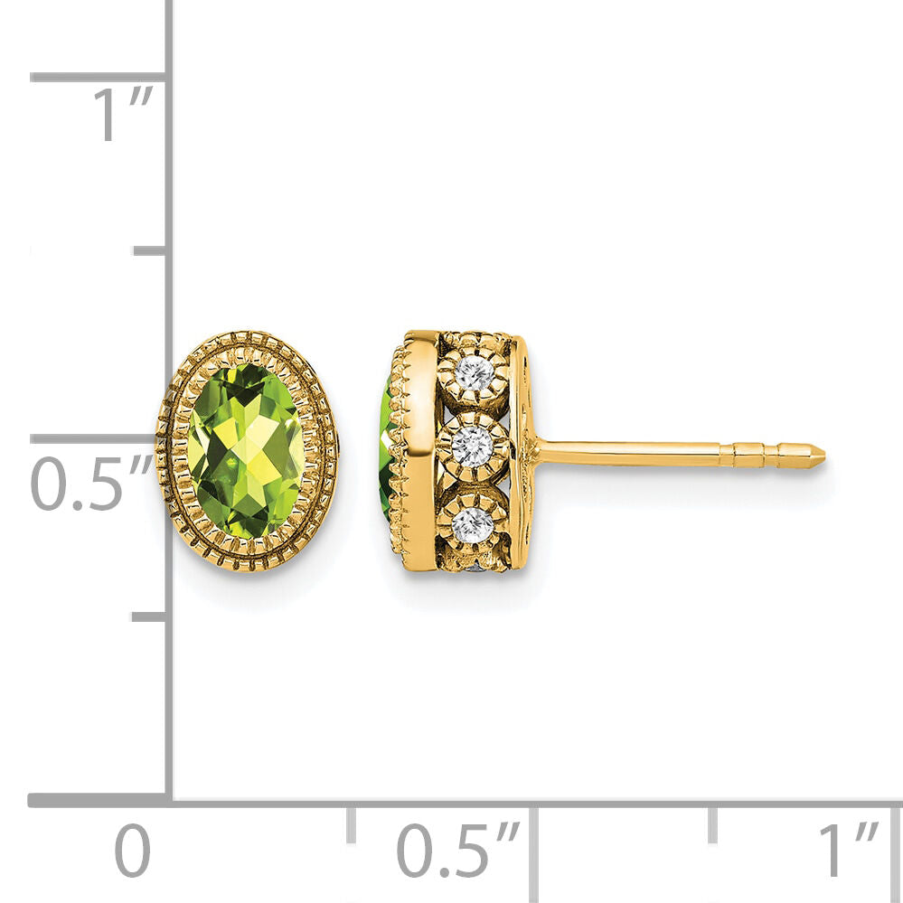 14k Oval Peridot and Diamond Earrings-EM7093-PE-019-YA