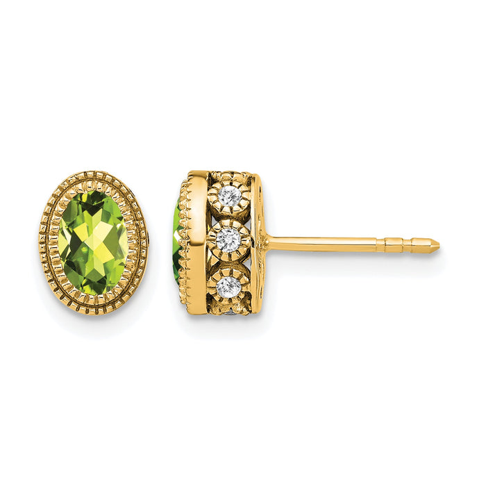 14k Oval Peridot and Diamond Earrings-EM7093-PE-019-YA