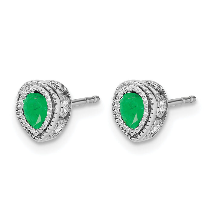 14k White Gold Emerald and Diamond Earrings-EM7094-EM-015-WA