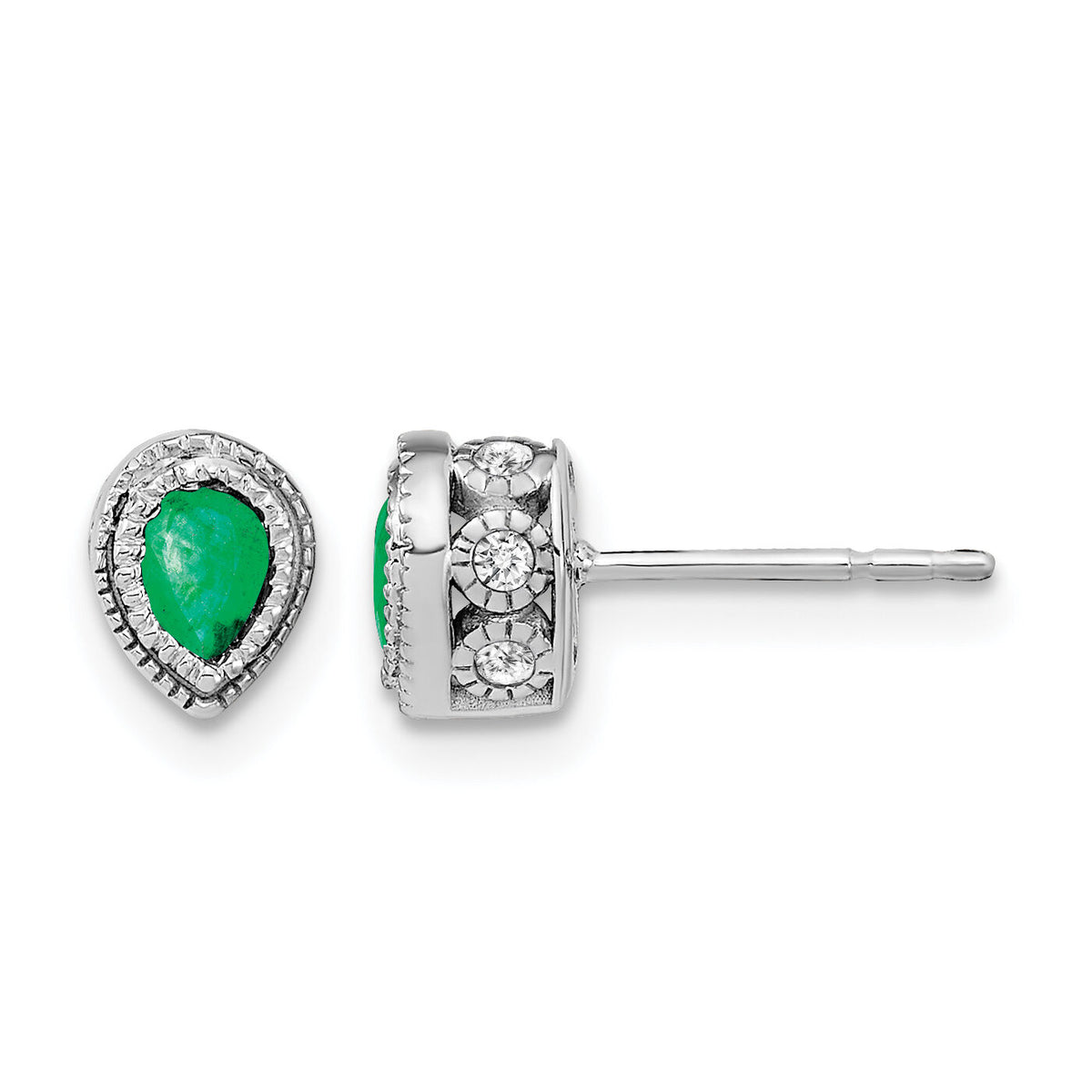 14k White Gold Emerald and Diamond Earrings-EM7094-EM-015-WA