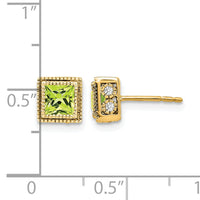 14k Square Peridot and Diamond Earrings-EM7096-PE-016-YA