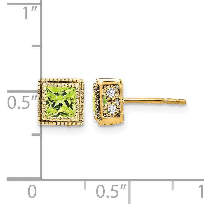14k Square Peridot and Diamond Earrings-EM7096-PE-016-YA