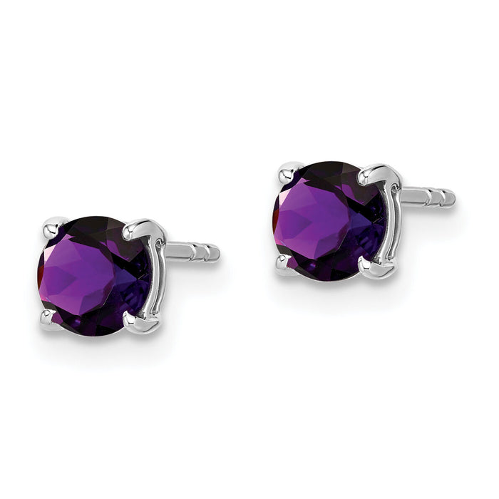 14k White Gold Round Amethyst Earrings-EM7097-AM-W