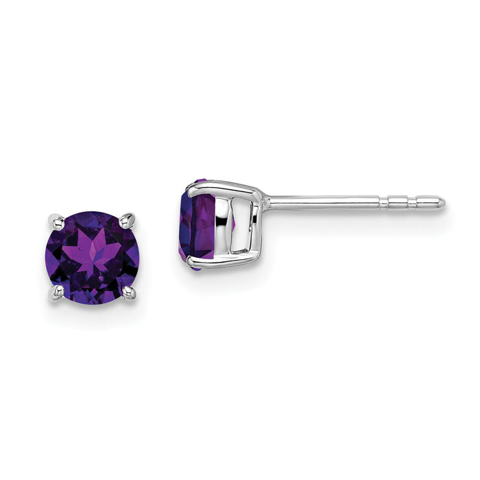 14k White Gold Round Amethyst Earrings-EM7097-AM-W
