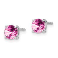 14k White Gold Round Created Pink Sapphire Earrings-EM7097-CPS-W