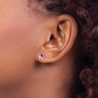14k White Gold Round Created Pink Sapphire Earrings-EM7097-CPS-W