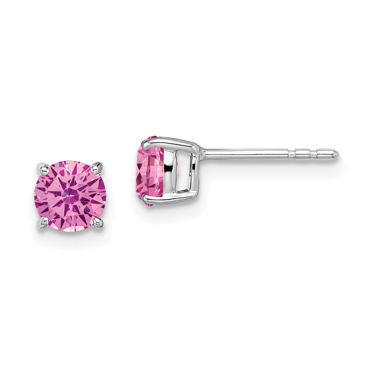 14k White Gold Round Created Pink Sapphire Earrings-EM7097-CPS-W