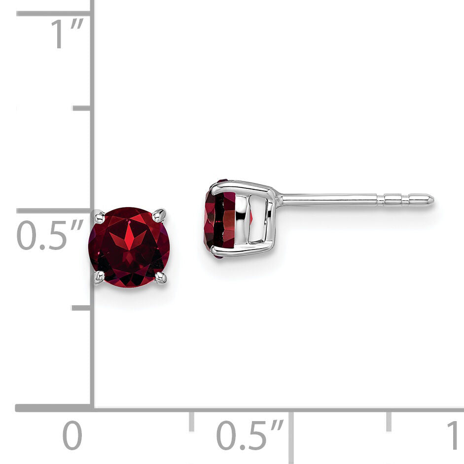 14k White Gold Round Garnet Earrings-EM7097-GA-W
