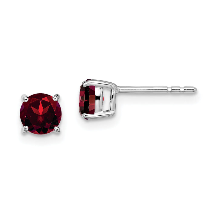 14k White Gold Round Garnet Earrings-EM7097-GA-W